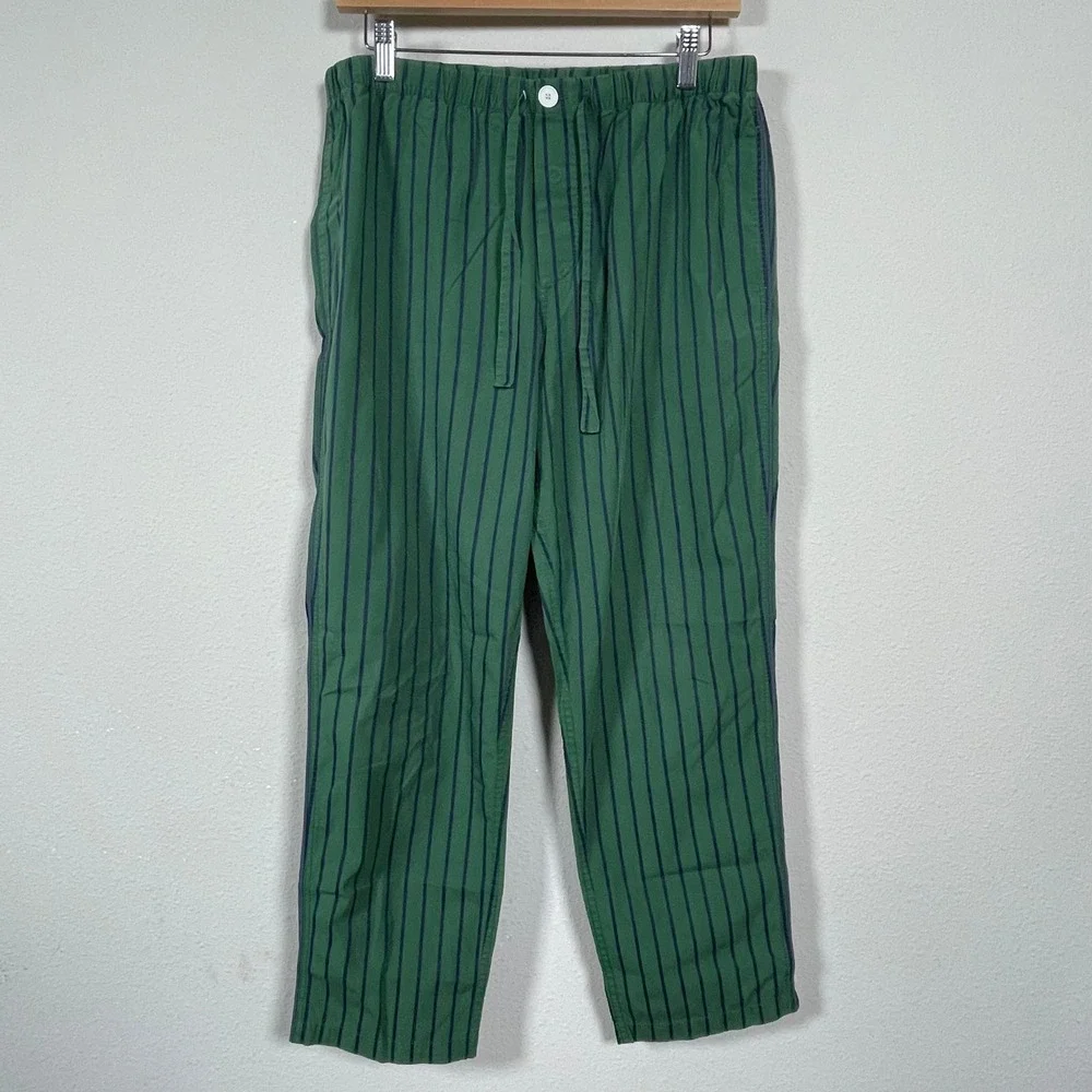 Sleepy Jones Pajama Pants Men M Green Striped Sleepwear Cotton Lounge Coastal